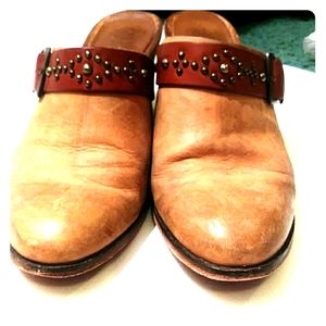JOHNSTON & Murphy Mules Clogs Leather Heels 7.5